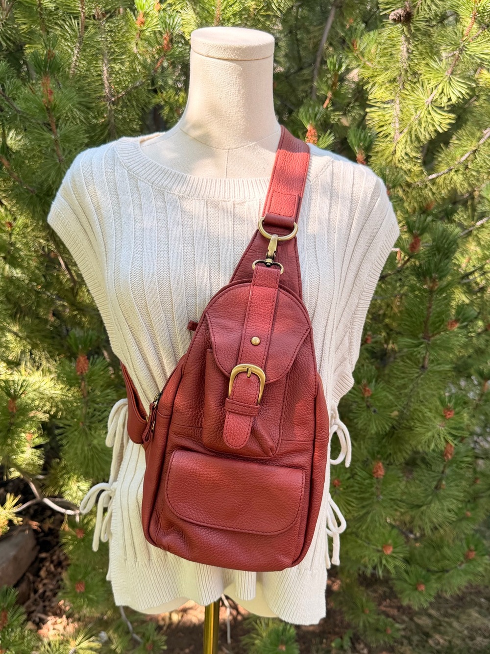 NWT AmeriLeather Grylls Petite Sling Bag in Terracotta Brown Leather